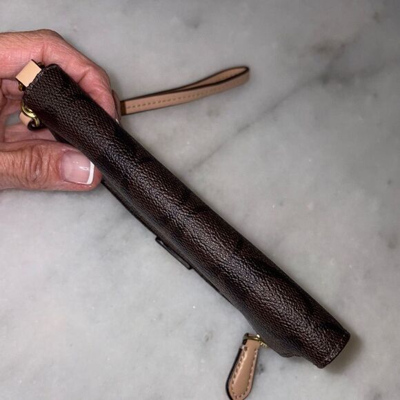 Coach Wallet Signature Logo Coated Canvas Slim Brown Tan Black Designer - Picture 10 of 16